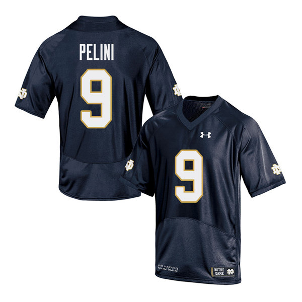 Men's NCAA Notre Dame Fighting Irish #9 Patrick Pelini Stitched College Under Armour Authentic Navy Football Jersey DU10P37XB